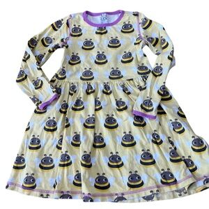 Maxomorra Bumblebee Print Long Sleeve Dress Sz 110/116cm